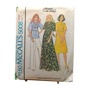 Vintage McCalls 5008 Misses Dress Or Top & Pants Sewing Pattern Size 8 Bust 31.5